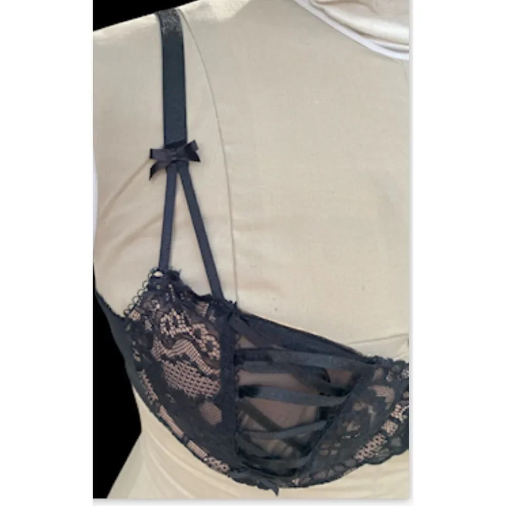 Adore Me Lace Balconette Bra Black 36C Lace Sheer